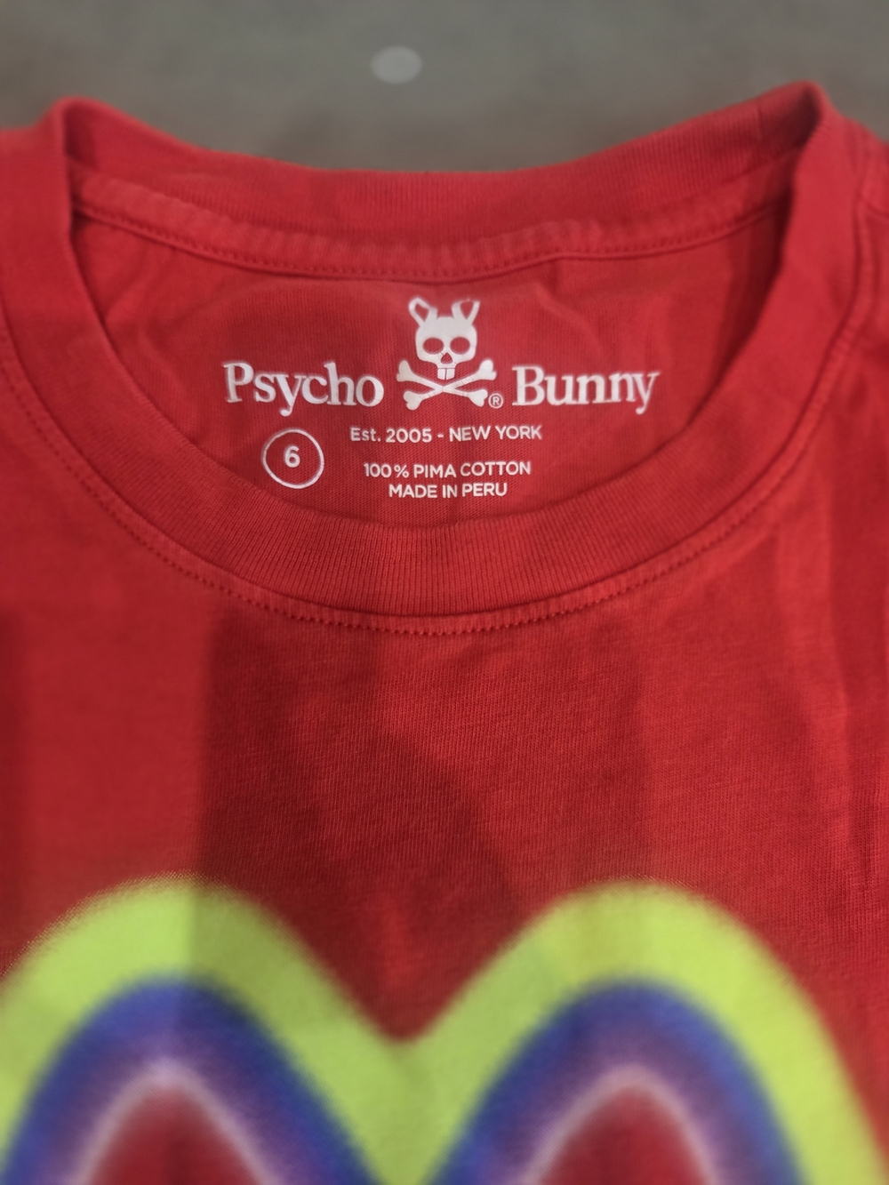 Psycho Bunny Red Tee with Neon Multicolor Logo - Picture 2 of 3